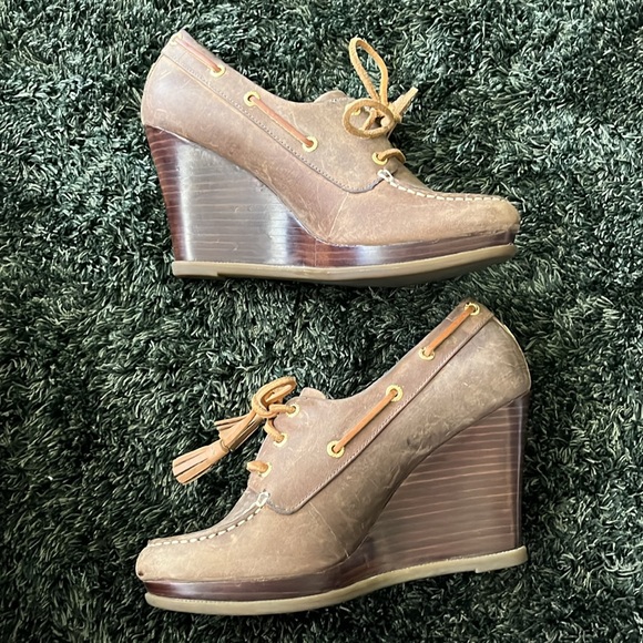Sperry brown leather wedges - boat shoe style - Picture 7 of 12